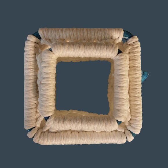 Macrame Tissue Box Cover White With Blue Ceramic Butterfly - Picture 5 of 8